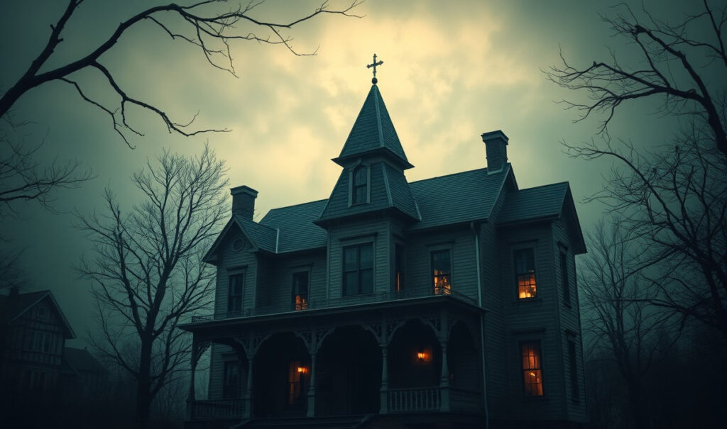 Creepy Old House - An old, spooky house where lights flicker and from which odd sounds emanate.